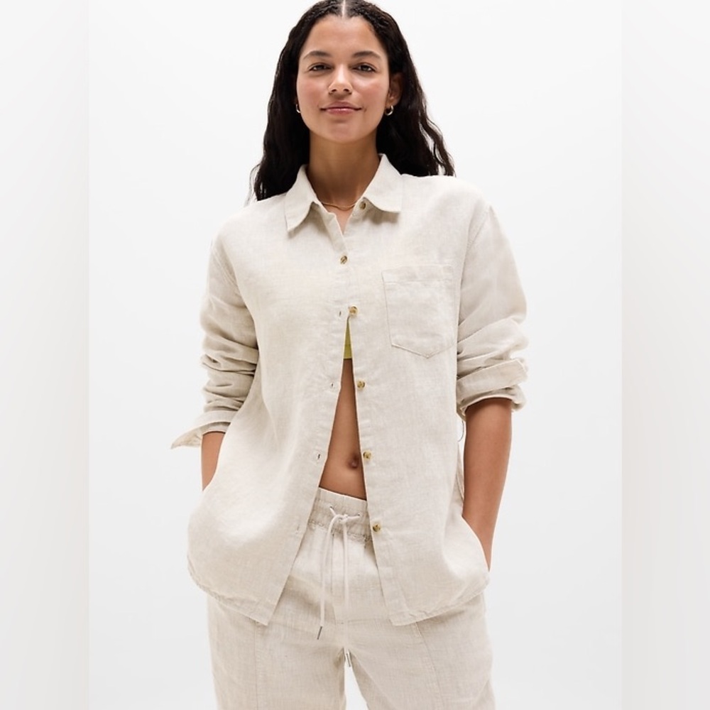 Athleta Retreat Linen Top Size XL in Undyed Color 100% Linen Breathable